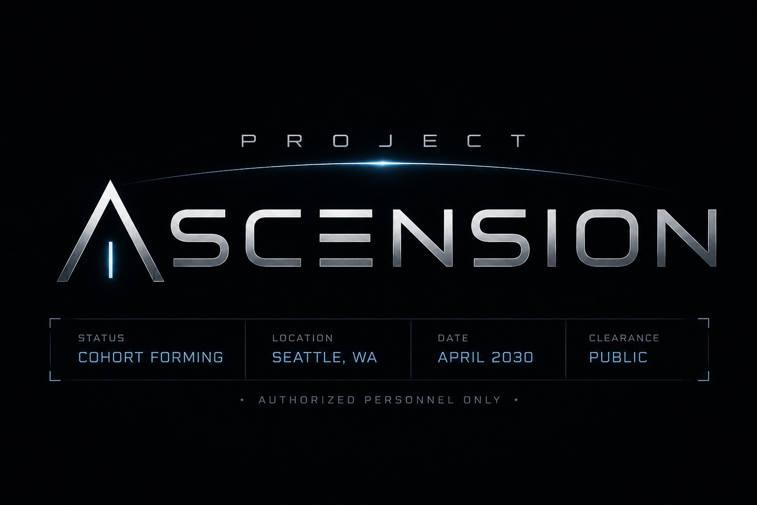 Project Ascension — cohort forming, Seattle, Washington, April 2030, public clearance
